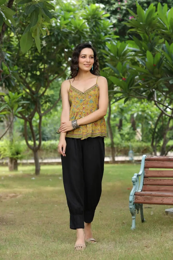 Women Mustard Floral Empire Top