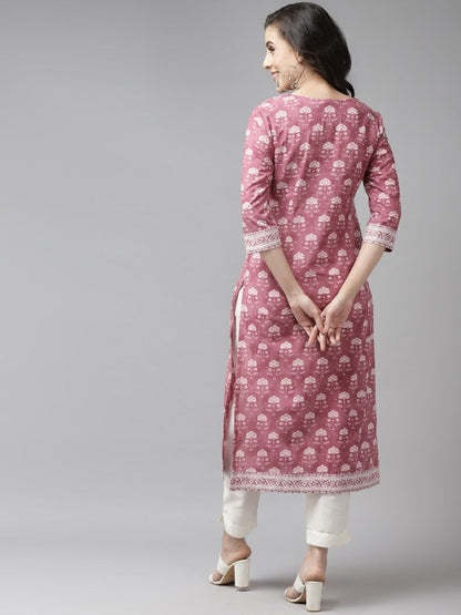 Women Rust Red & White Pure Cotton Ethnic Motifs Printed Kurta