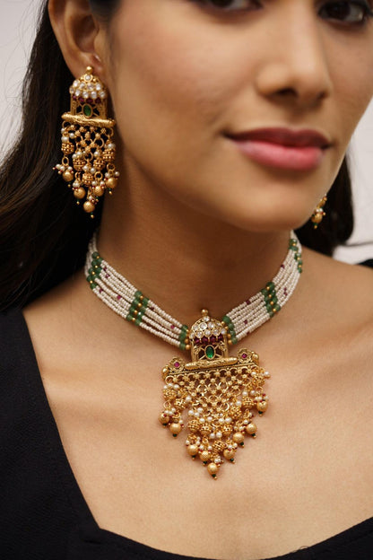 Aadhvi Gold Set with Long Indian Earrings | Sone Pe Suhaga Collection - Attrangi