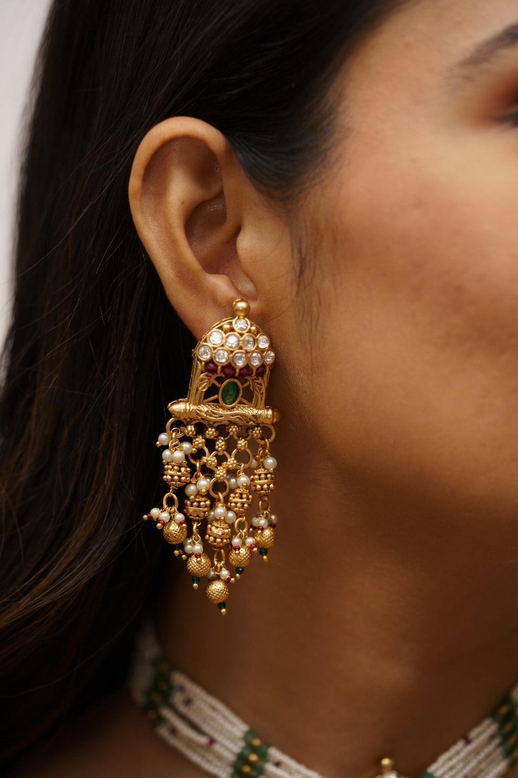 Aadhvi Gold Set with Long Indian Earrings | Sone Pe Suhaga Collection - Attrangi