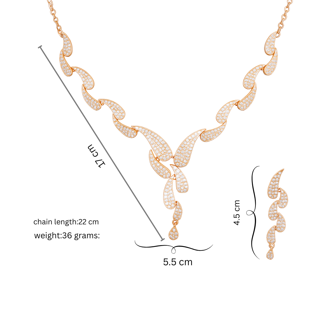 Rose Gold Plated Necklace with Drop Earrings For Women & Girls