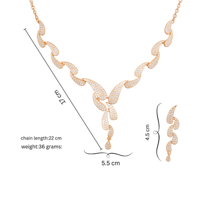 Rose Gold Plated Necklace with Drop Earrings For Women & Girls