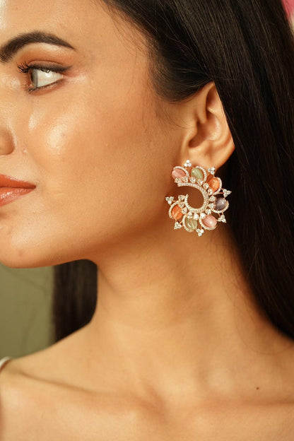 Amelia Multi Colour Beaded Diamond Studs | LaLa Land Collection - Attrangi