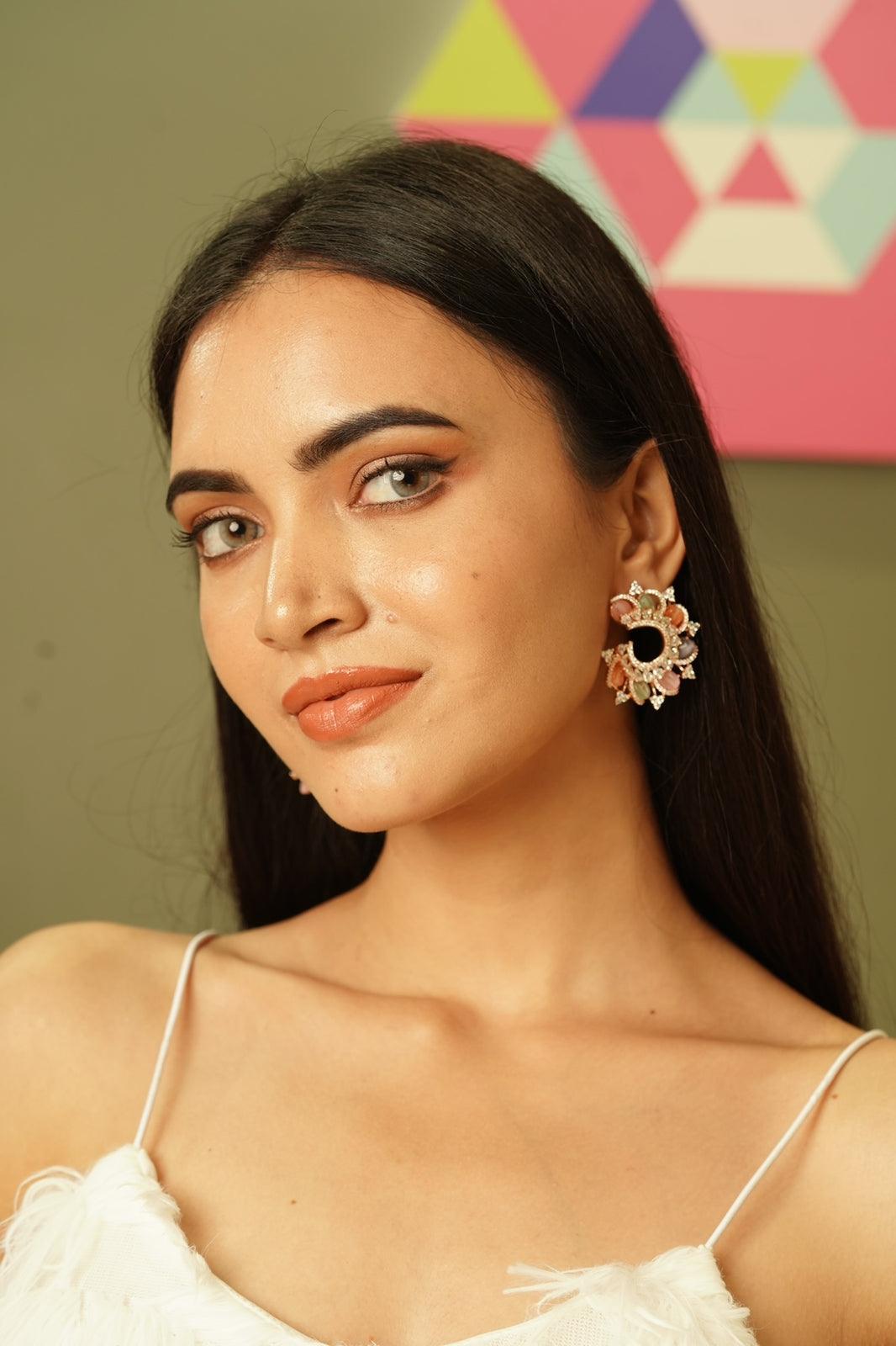 Amelia Multi Colour Beaded Diamond Studs | LaLa Land Collection - Attrangi