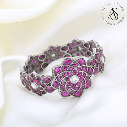 Lotus In Oxidised Single Bangle