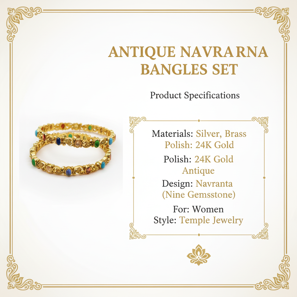 Antique Navratna Bangles - Specifications Graphic