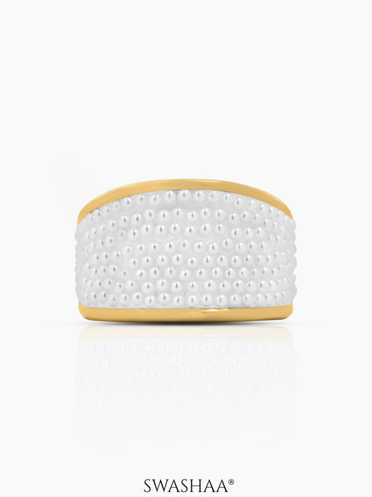 Avena Pearl Cluster Dome 18K Gold Plated Ring