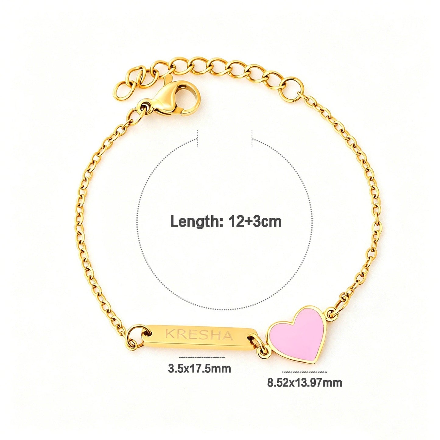 Pink Heart Customised 18K Gold Plated Children's Bracelet | Custom Engraving