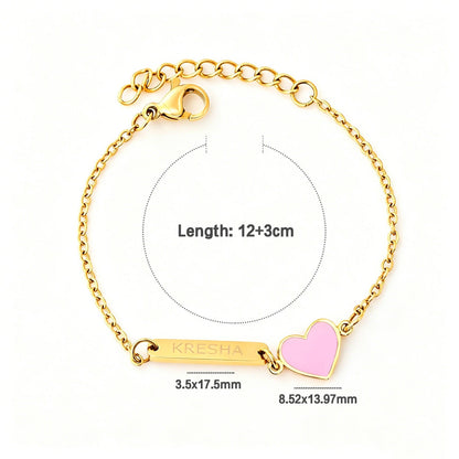 Pink Heart Customised 18K Gold Plated Children's Bracelet | Custom Engraving