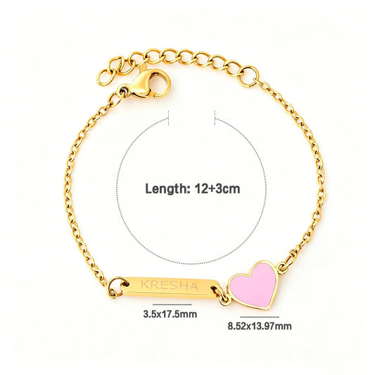 Pink Heart Customised 18K Gold Plated Children's Bracelet | Custom Engraving