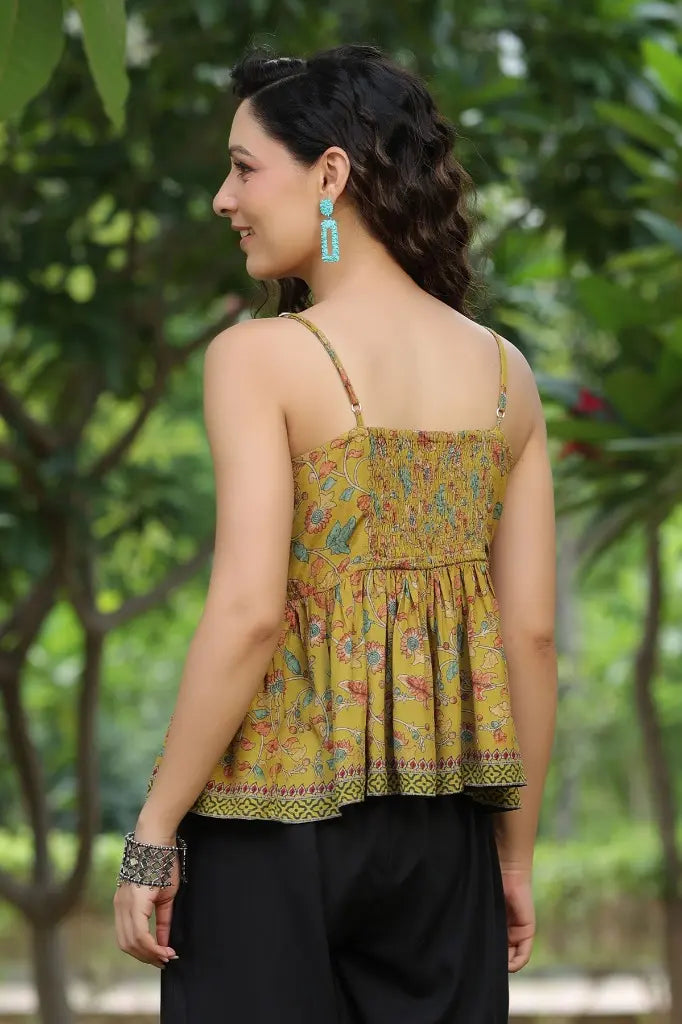 Mustard Floral Printed Empire Top