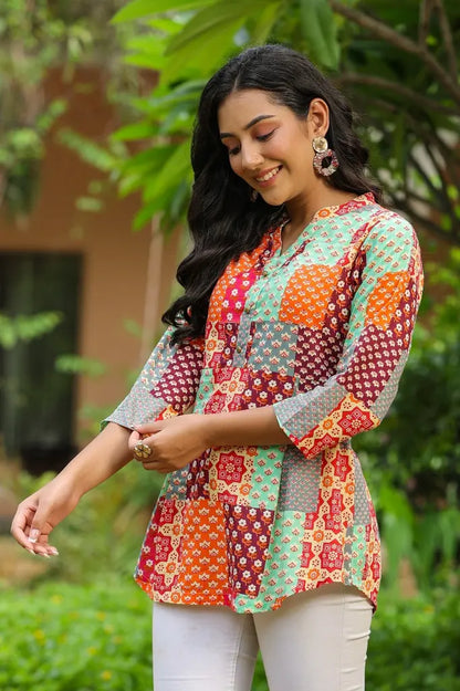 Red Patch Printed A-line Top