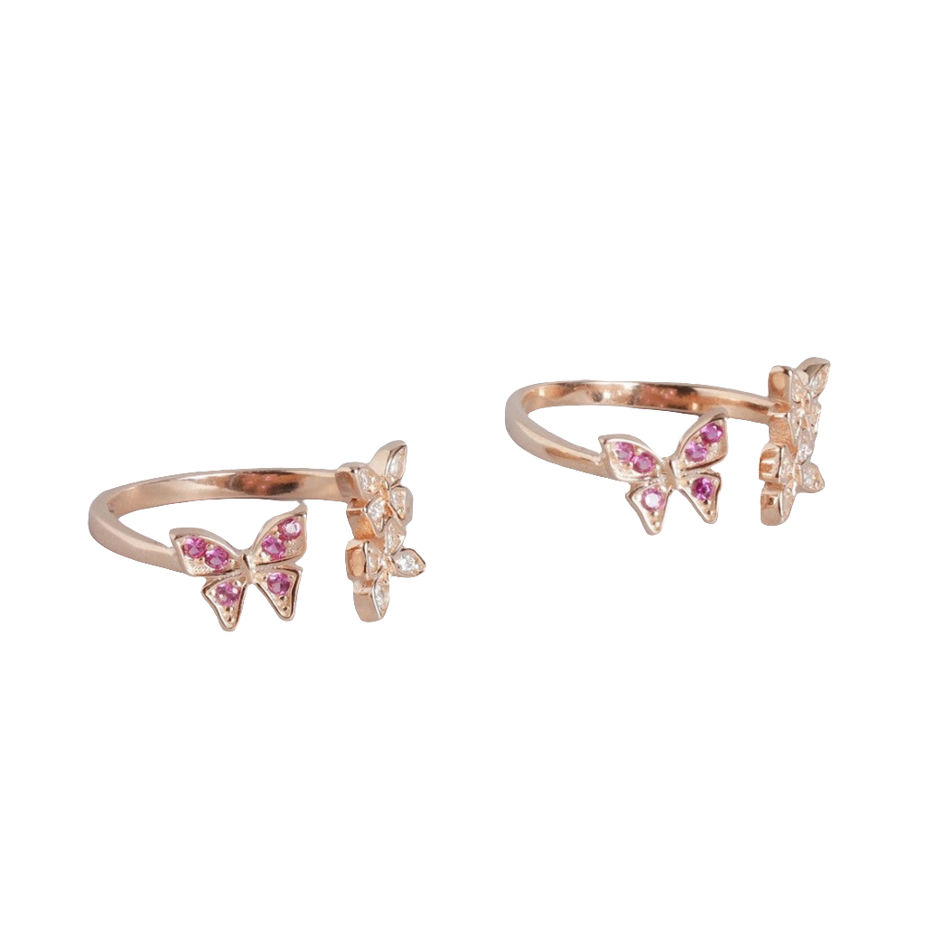 Butterfly Studded Rose Gold Plated 925 Sterling Silver Toe Ring