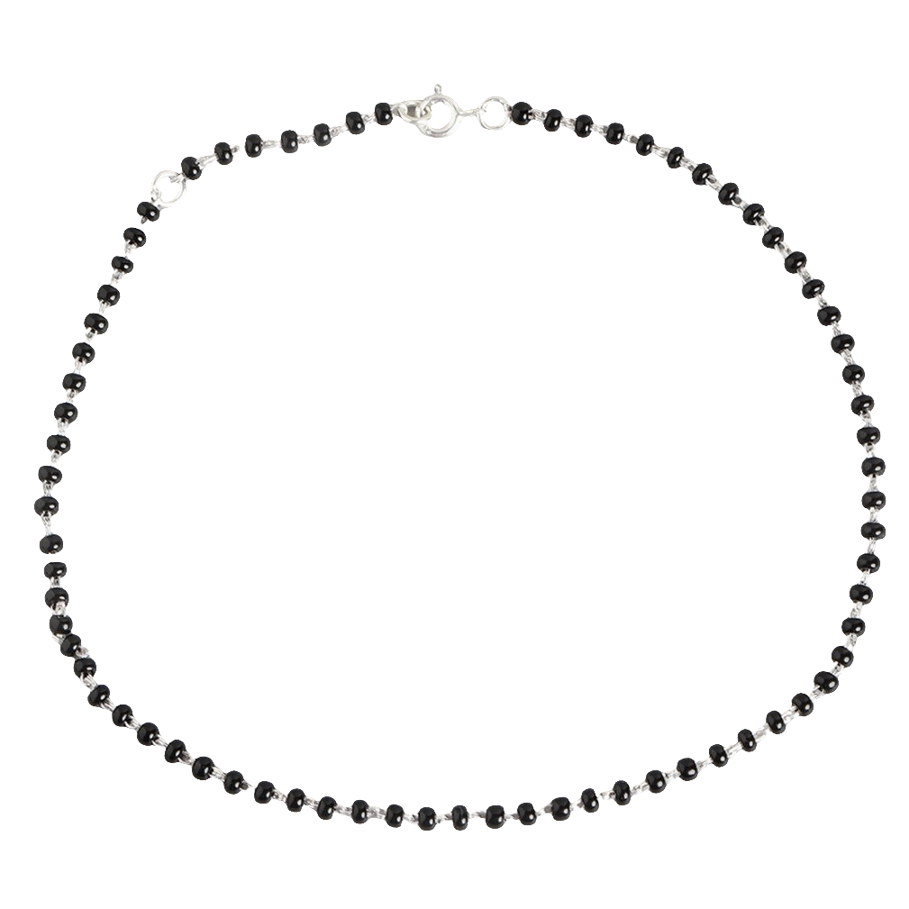 Silver Serenity Rhodium-Plated 925 Sterling Silver Anklet with Beaded Chain