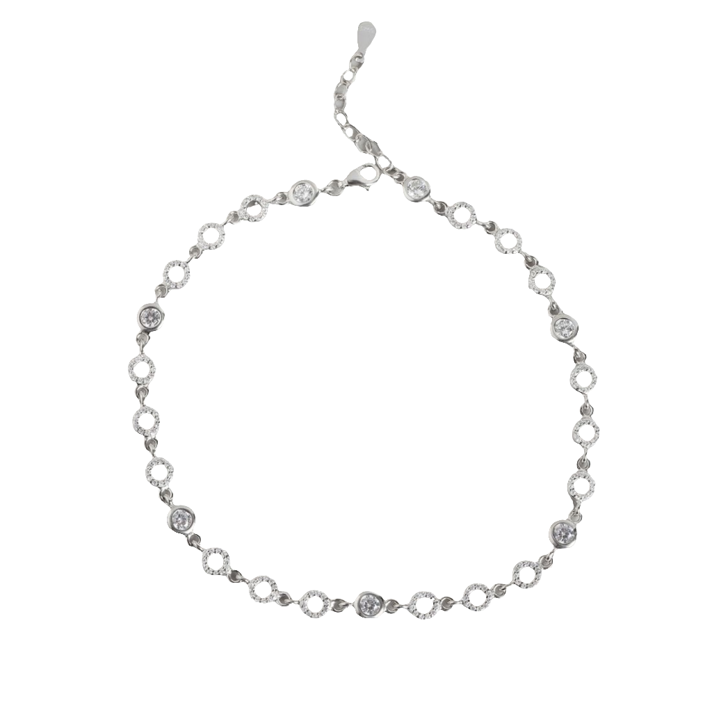 Radiant Glamour Cubic Zirconia Rhodium Plated 925 Sterling Silver Anklet
