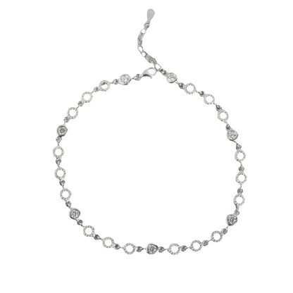 Radiant Glamour Cubic Zirconia Rhodium Plated 925 Sterling Silver Anklet