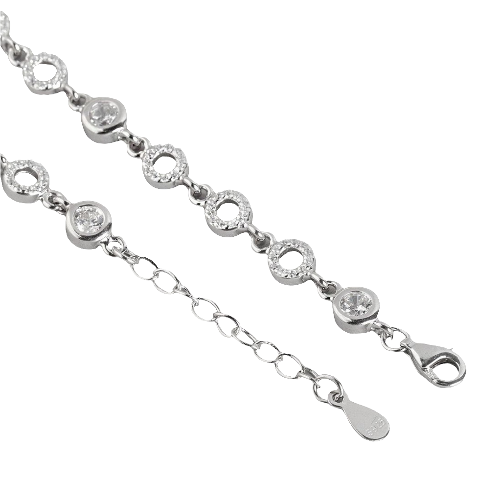Radiant Glamour Cubic Zirconia Rhodium Plated 925 Sterling Silver Anklet