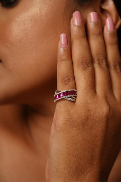Baguette Diana Band Cocktail Diamond Ring - Attrangi