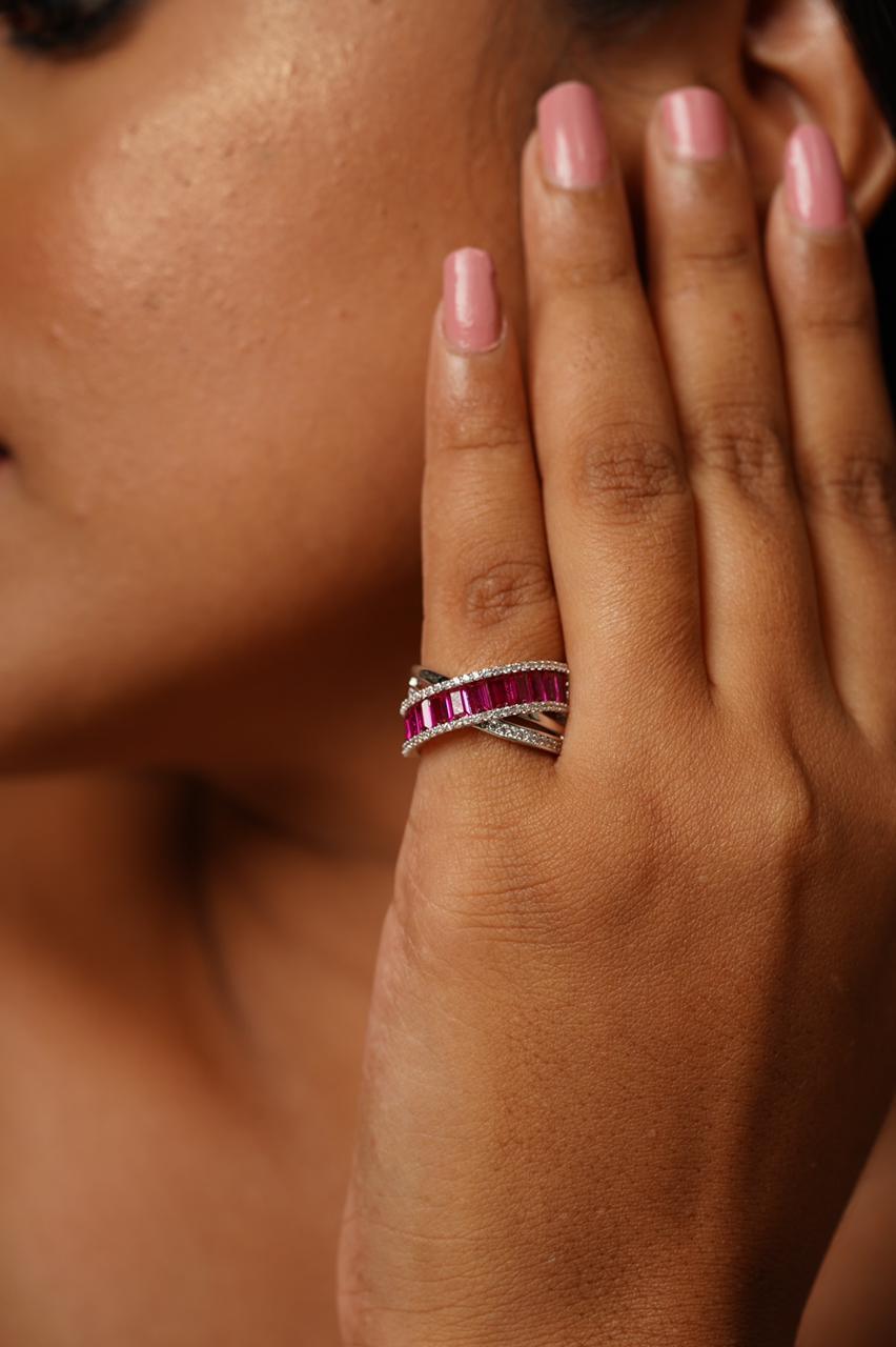 Baguette Diana Band Cocktail Diamond Ring - Attrangi