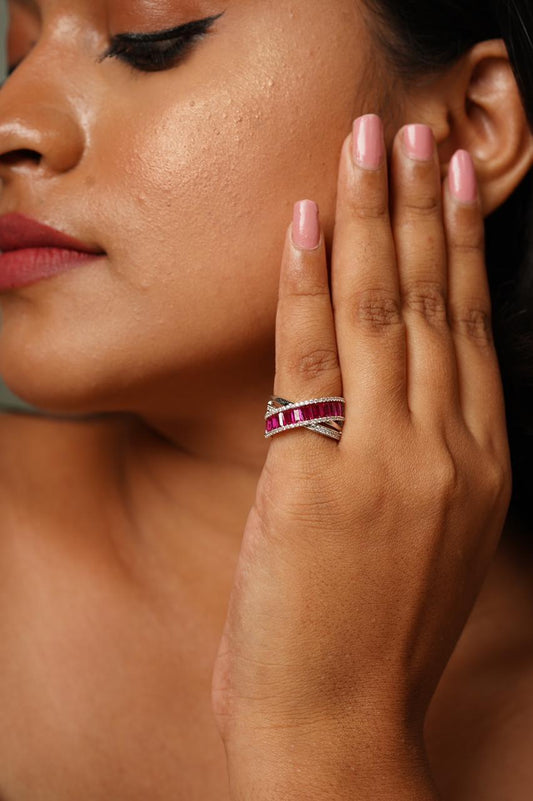 Baguette Diana Band Cocktail Diamond Ring - Attrangi