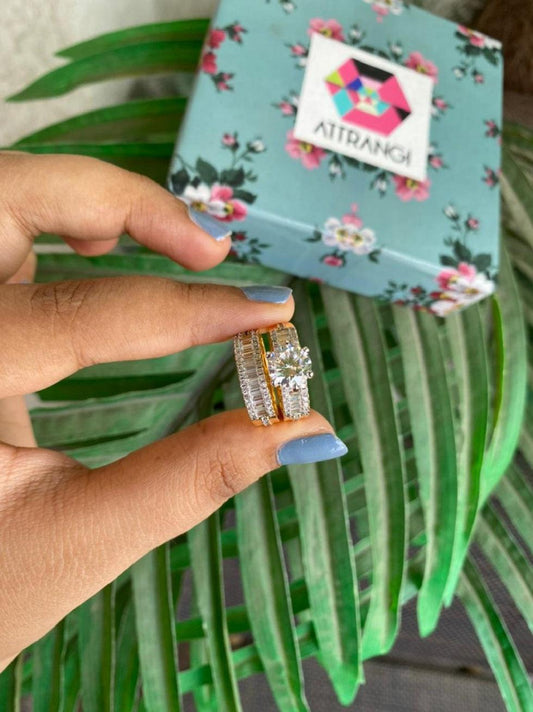 Baguette Solitaire Ring With Band - Attrangi