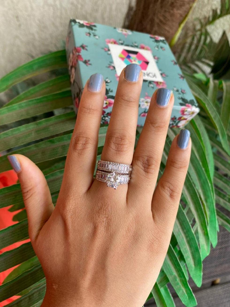 Baguette Solitaire Ring With Band - Attrangi