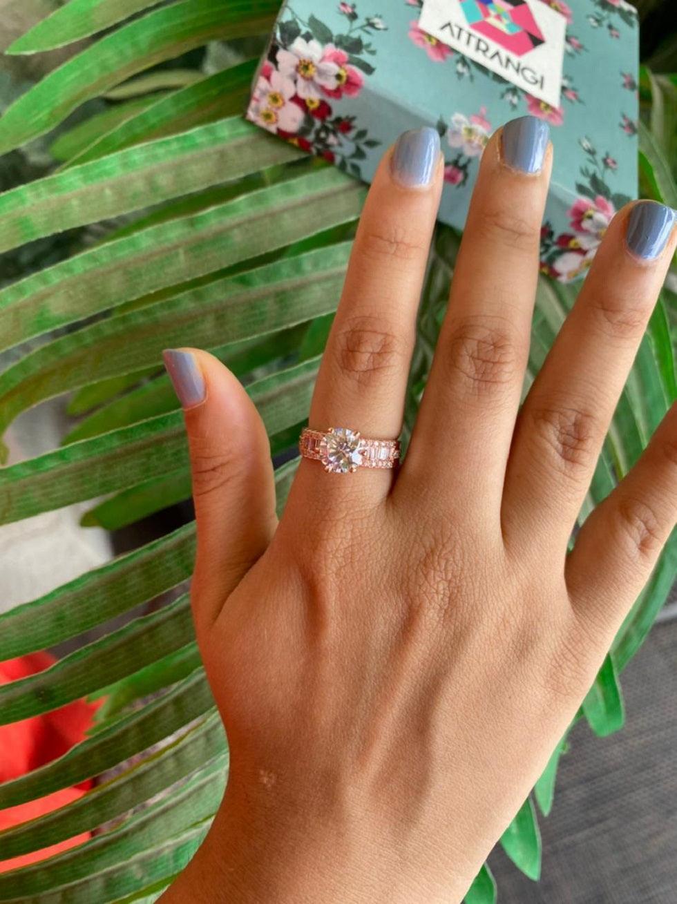 Baguette Solitaire Ring With Band - Attrangi