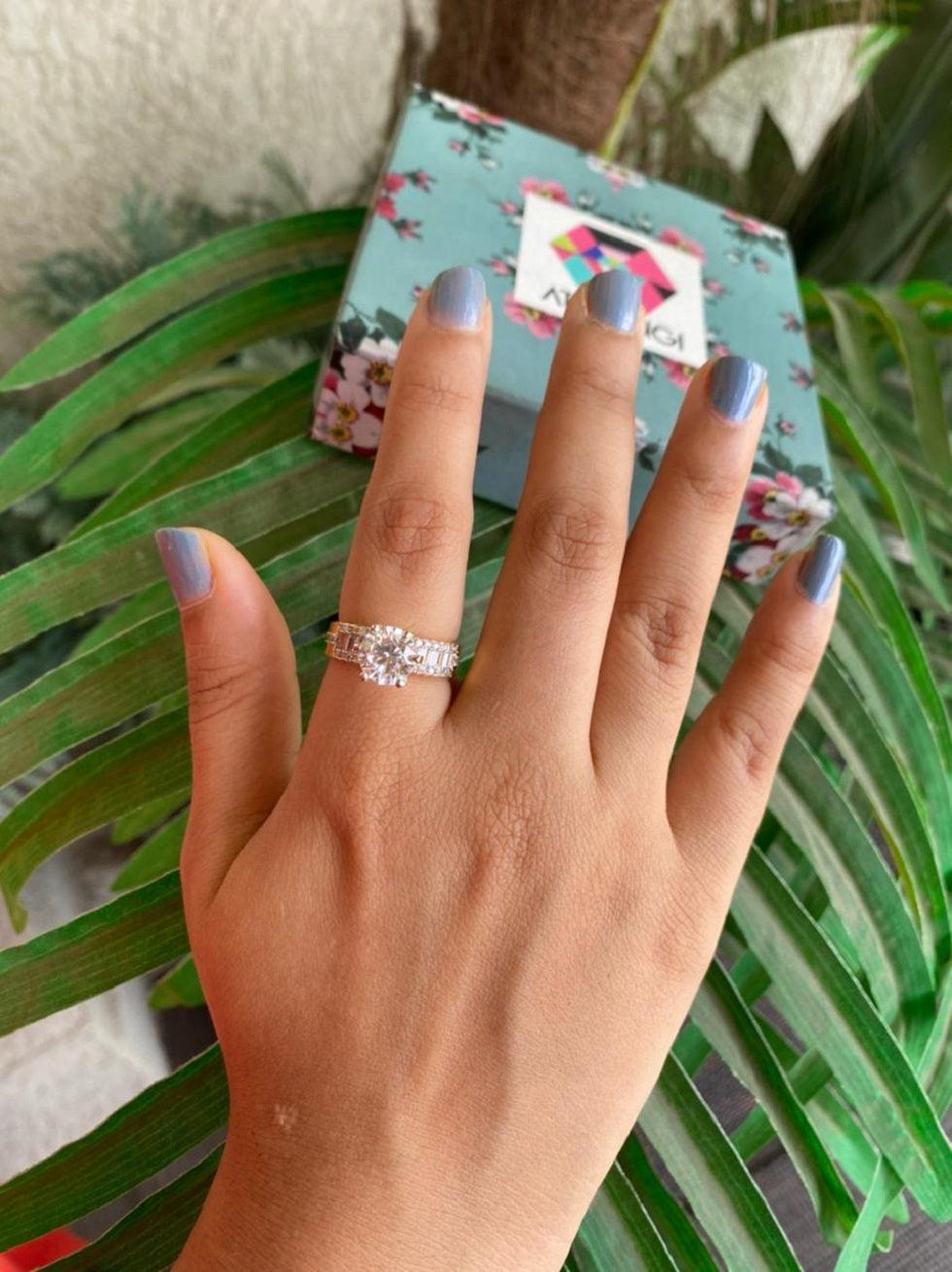 Baguette Solitaire Ring With Band - Attrangi