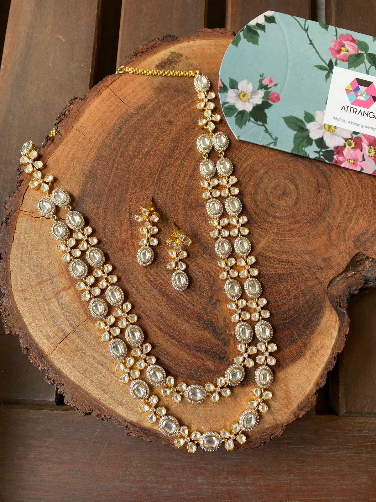 Basanti 2 Line Long Uncut diamond Set - Attrangi