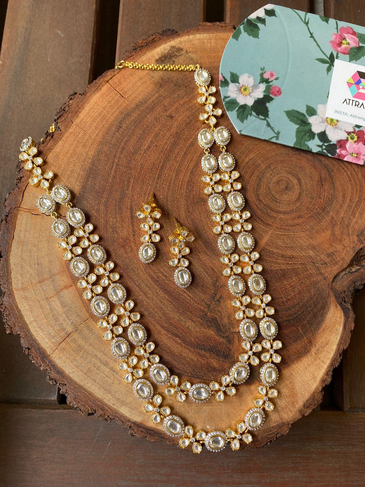Basanti 2 Line Long Uncut diamond Set - Attrangi