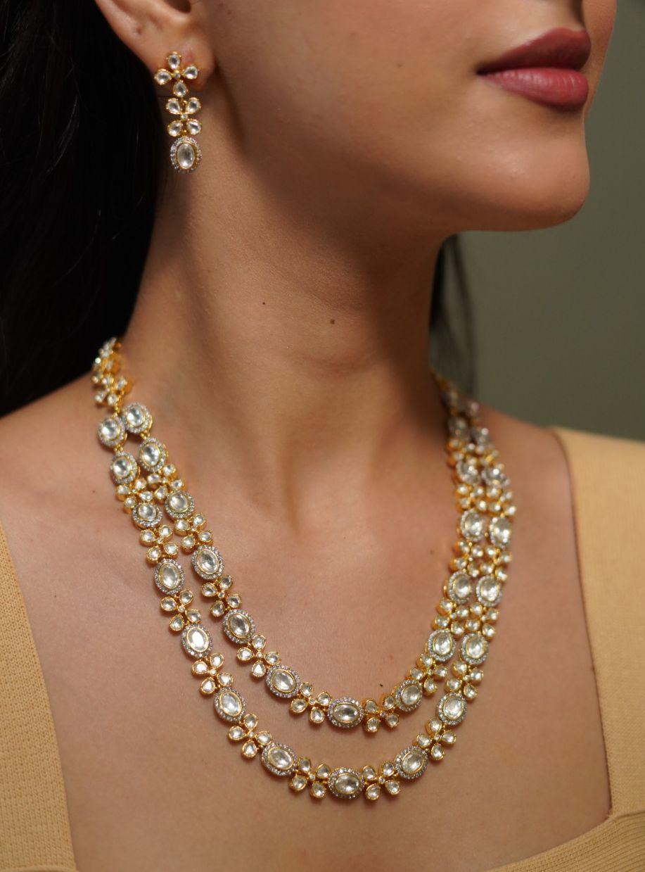 Basanti 2 Line Long Uncut diamond Set - Attrangi
