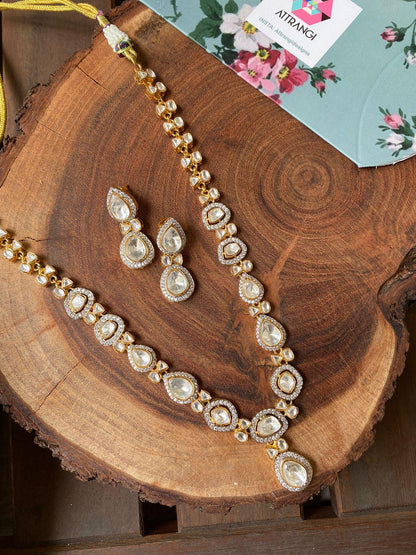 Basanti Moissanite Polki Necklace Set - Attrangi