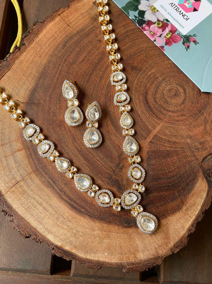 Basanti Moissanite Polki Necklace Set - Attrangi