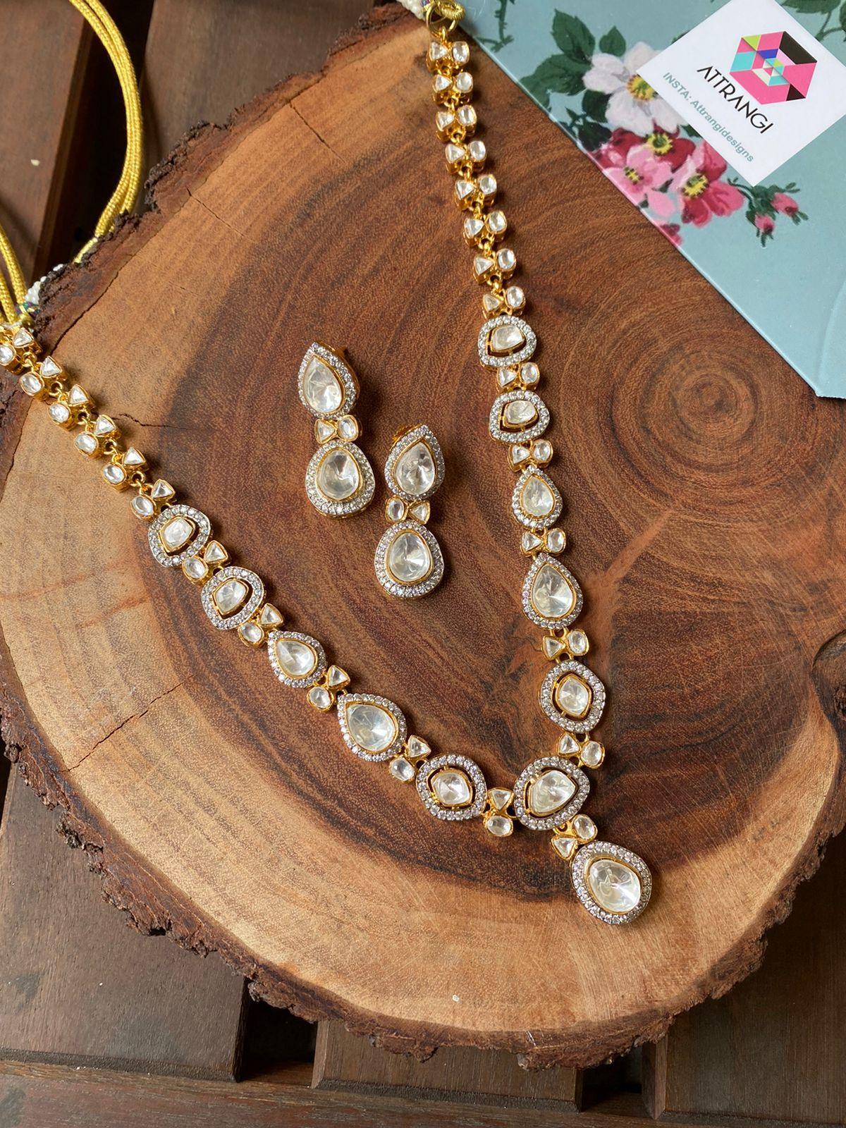 Basanti Moissanite Polki Necklace Set - Attrangi
