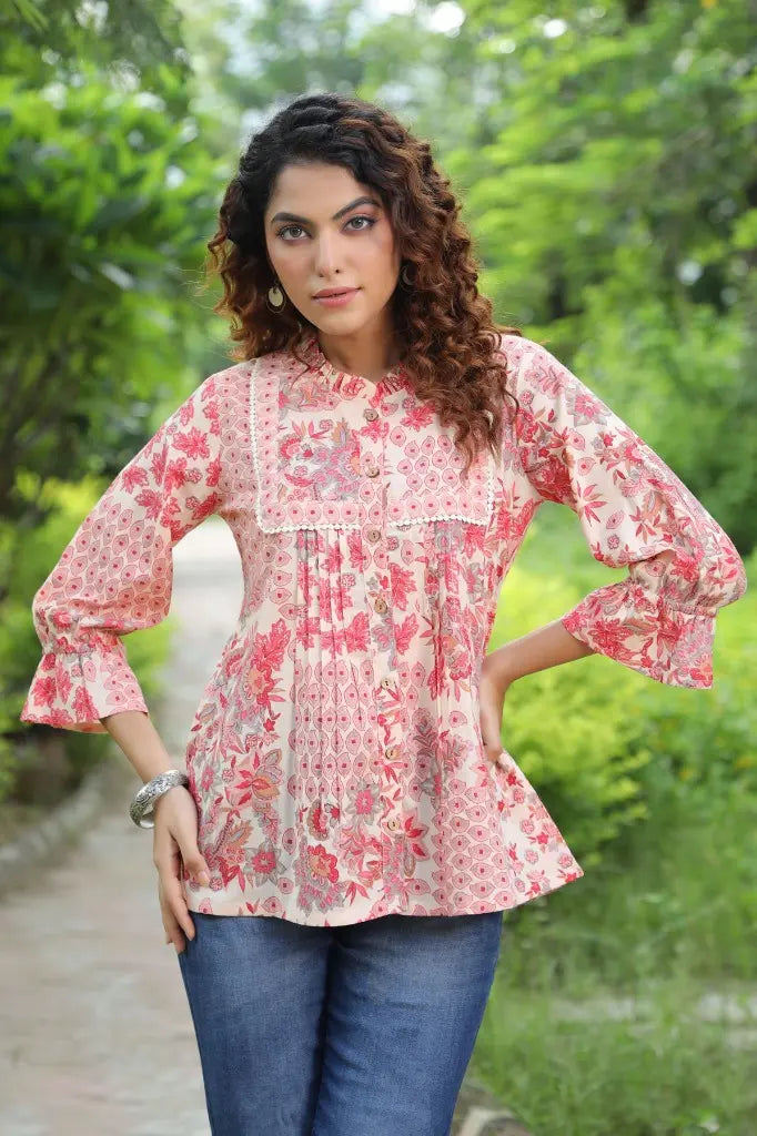 Women Peach Ruffle Top