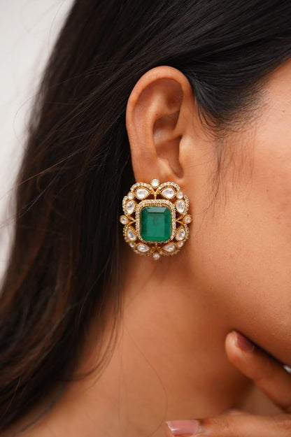 Bhagya Oversized Indian Polki Studs - Attrangi