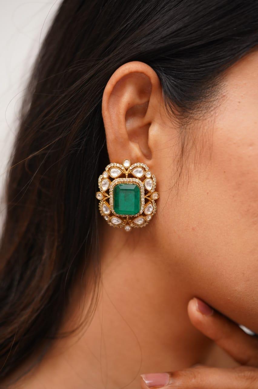 Bhagya Oversized Indian Polki Studs - Attrangi