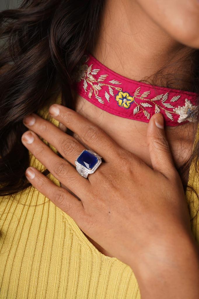Big Coloured Stone Diamond Cocktail Ring - Attrangi