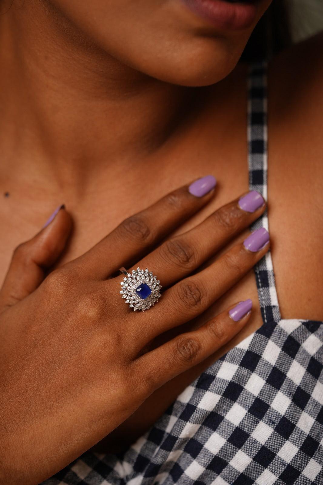 Brenda Coloured Stone Diamond Cocktail Ring - Attrangi