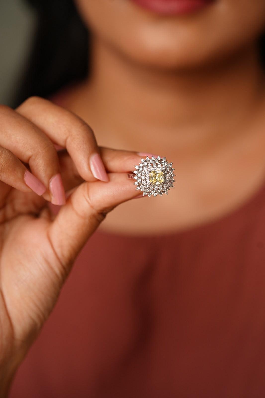 Brenda Coloured Stone Diamond Cocktail Ring - Attrangi
