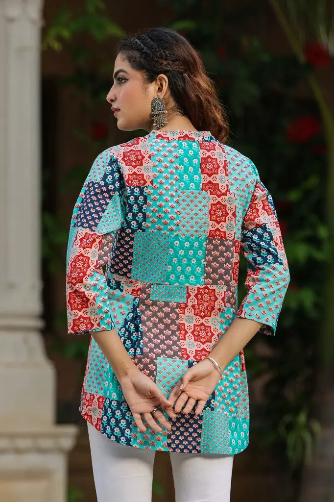 Women Blue Printed A-line Top