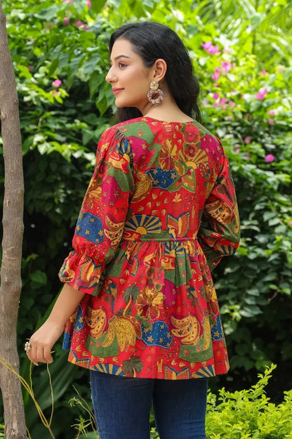 Red Tribal Print Empire Top