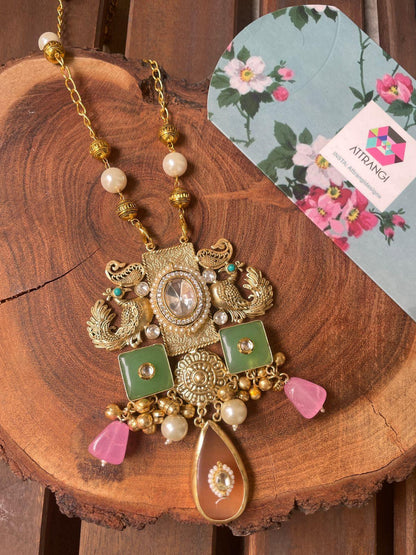 Chiranjeevi Long Indian Statement Necklace - Attrangi