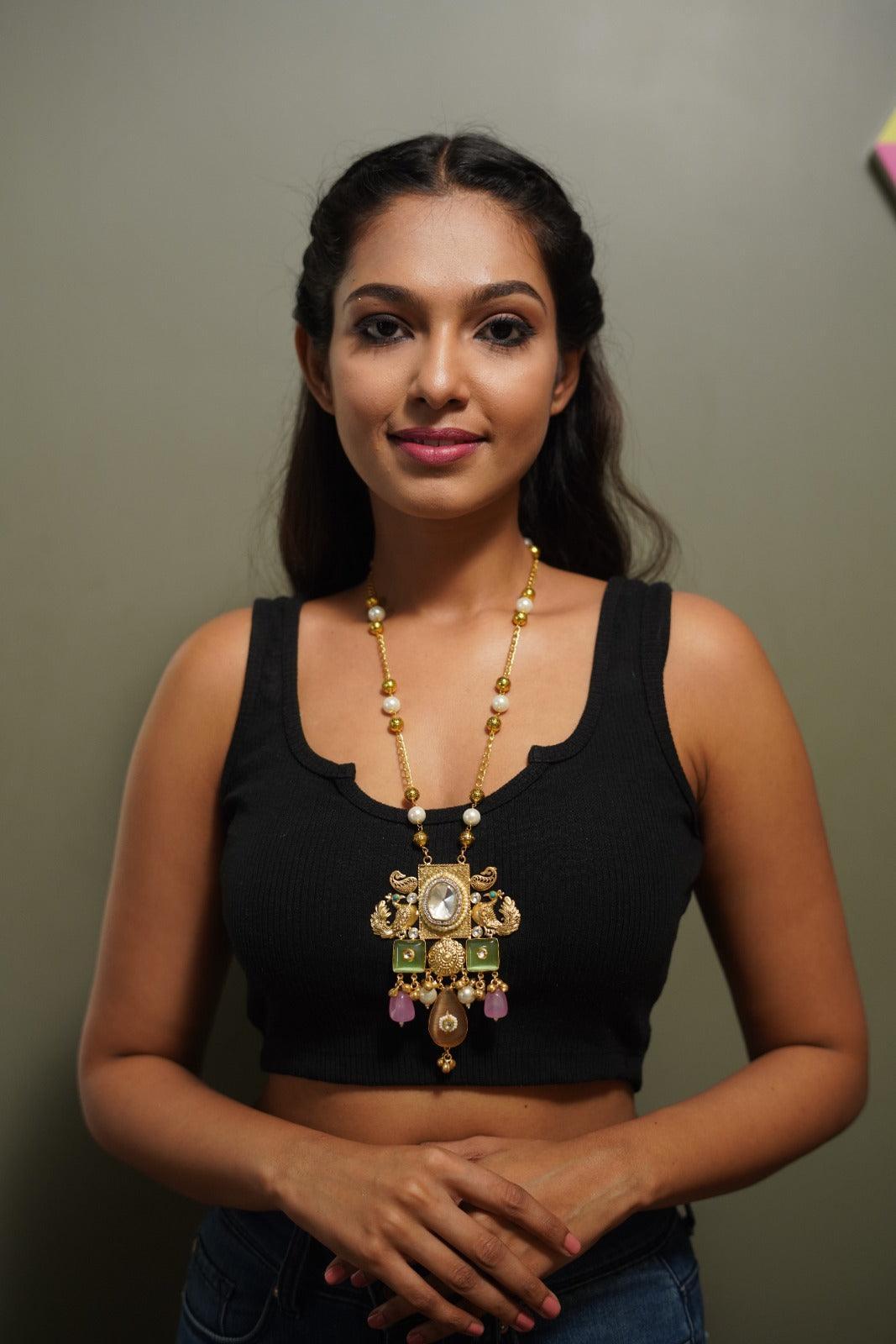 Chiranjeevi Long Indian Statement Necklace - Attrangi