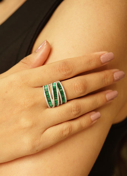 Coloured Baguette Clustered Cocktail Ring - Attrangi