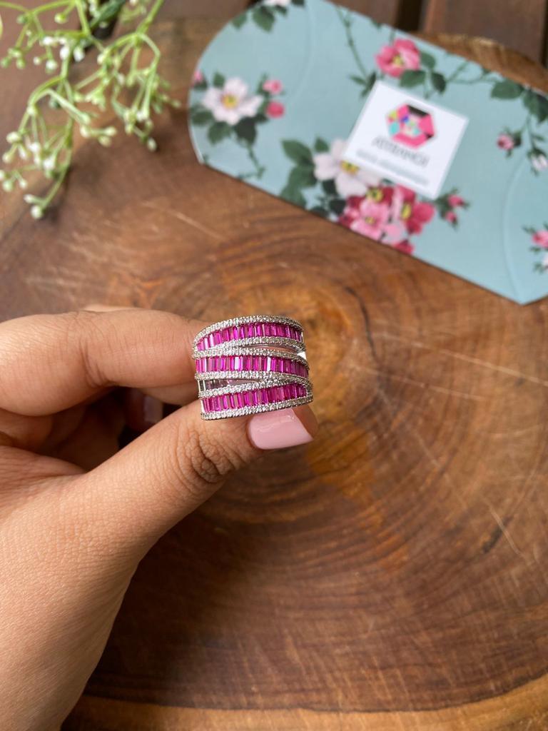 Coloured Baguette Clustered Cocktail Ring - Attrangi