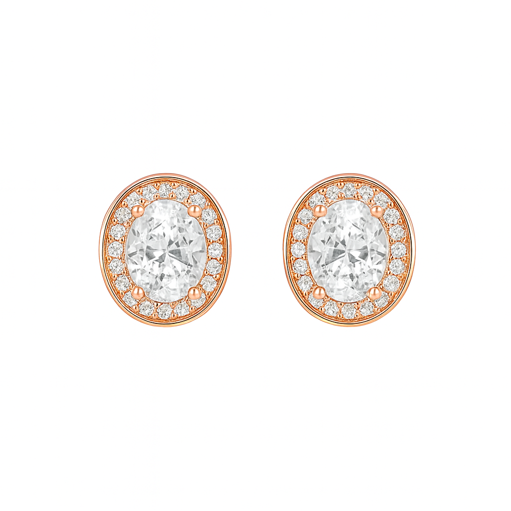 Rose Gold Plated Ruby Oval Pendant Necklace and Earring Set for Women and Girls | Anti-Tarnish | Anti-Allergy | Office Wear | Gifting