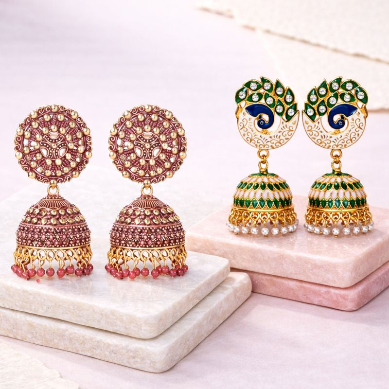 The Bloom Set| Value Set| Oxidised Jhumka Earrings| Ethnic Jhumki Collection for Women and Girls