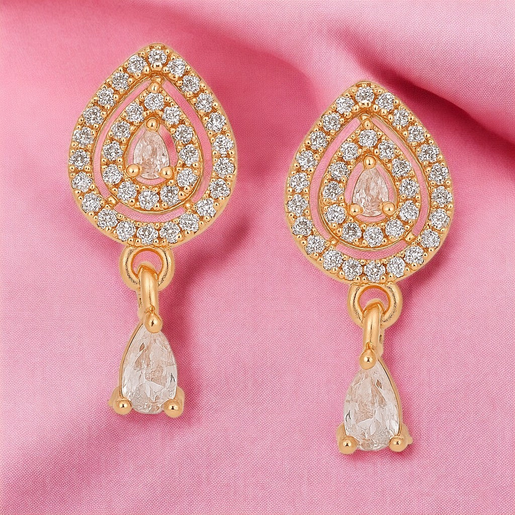 18k Rose Gold Plate stud Earrings for Women and Girls (Drop design