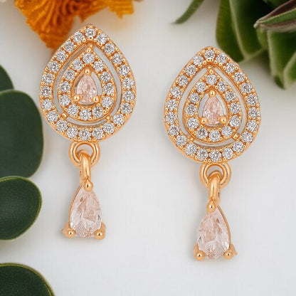 18k Rose Gold Plate stud Earrings for Women and Girls (Drop design
